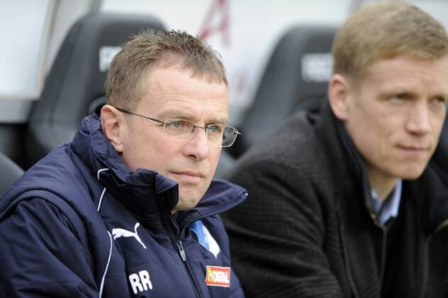 Ralf RANGNICK ,Trainer (1899 Hoffenheim) mit Manager Jan Schindelmeiser (re). 1.FC Nuernberg-TSG 1899 Hoffenheim o0 Funktionär,