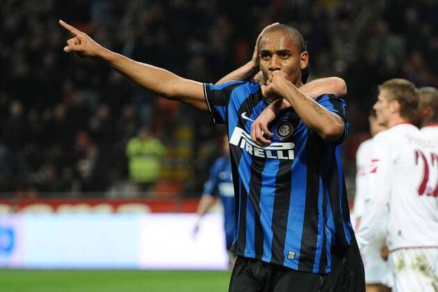 Inter Mailand (blau)-AS Livorno : Jubel Maicon  o0 Freude