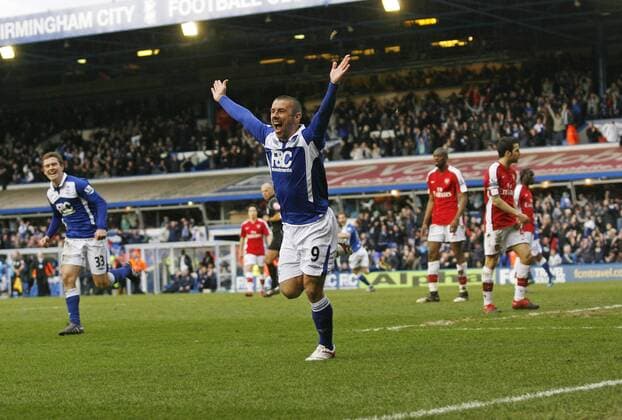 Birmingham s Kevin Phillips (C) celebrates scoring his sides late equaliser , Barclays Premier League Birmingham City v Arsenal, 27th March, 2010 EDITORIAL USE ONLY. No use with unauthorised audio, video, data, fixture lists, club league logos or live services. Online in-match use limited to 120 images, no video emulation. No use in betting, games or single club league player publications. o0 FC, London, Jubel, Freude Freud und Leid