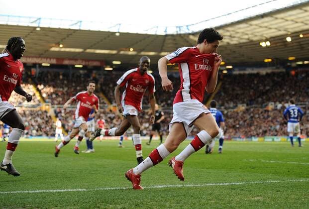 Football - Barclays Premiership - Birmingham City vs Arsenal FC London: Arsenal s Samir Nasri (C) celebrates -  o0 Jubel, Freude