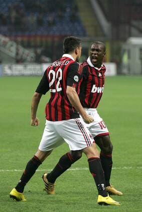 Clarence Seedorf (re.) und Marco Borriello (AC Milan) - Jubel o0 Freude