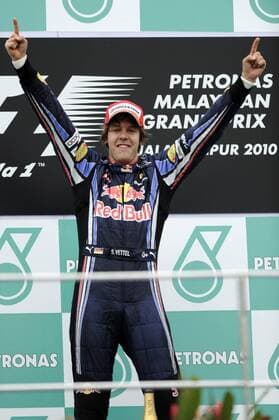 Sieger Sebastian VETTEL (GER), Red Bull Racing - Rennen, Formel 1, GP von Malaysia, Sepang, 04.04.2010 o0 Sieg, Sieger, Siegerehrung Jubel Freude