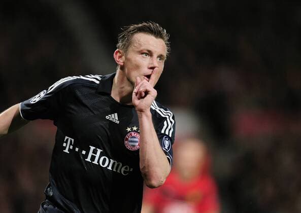 FUSSBALL Champions League Viertelfinal Rückspiel SAISON 2009 2010 Manchester United - FC Bayern München 07.04.2010 JUBEL FCB; Torschütze zum 3-1 Ivica Olic  o0 Jubel, Freude