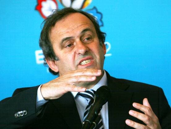 DONETSK, UKRAINE. APRIL 8, 2010. UEFA president Michel Platini (FRA) gives a press conference in the Ukrainian city of Donetsk. Platini arrived in Ukraine to inspect work on the venues and the infrastructure for the forthcoming Euro 2012 football championships.  S0080486 o0 FunktionÃ¤r,