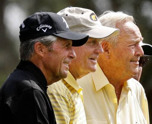 L To R: Gary Player (RSA), Jack Nicklaus, and Arnold Palmer (USA) prepare to compete in the Par Three Contest for the Masters at Augusta National Golf Club in Augusta, Georgia, on Wednesday, April 7, 2010. xCurtisxComptonx  ActionPlus11028856 o0 himself