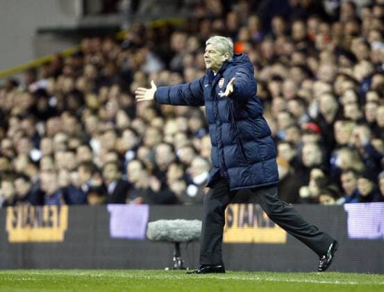 Football - Premier League - Tottenham Hotspur (white) vs. Arsenal London (red), Arsene Wenger, coach of Arsenal at White Hart Lane, London 