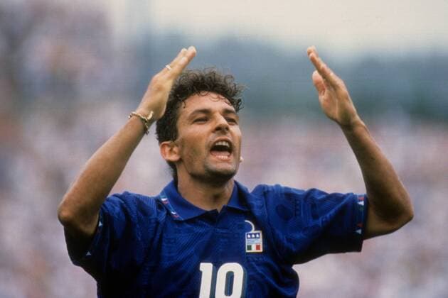 Roberto Baggio (Italien) beschwert sich Fußball WM Herren WM 1994, Länderspiel, Nationalteam, Nationaltrikot Einzelbild Boston Spannung, Ungeduld, Enttäuschung,