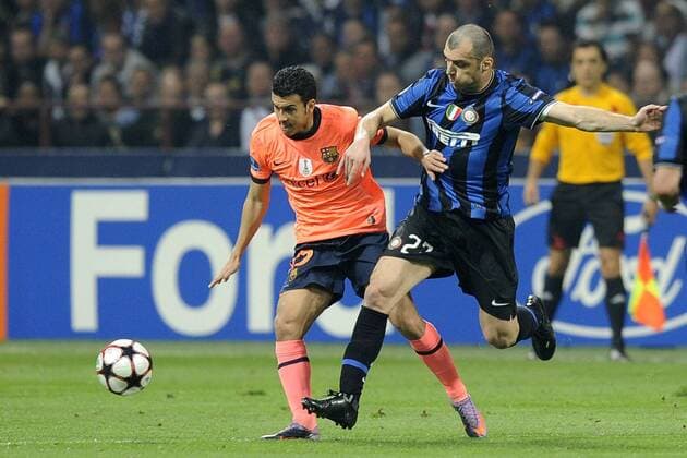 Inter Mailand (blau) - FC Barcelona (orange), Pedro Rodriguez (L), -Goran Pandev  o0 Barca o00 Pedrito