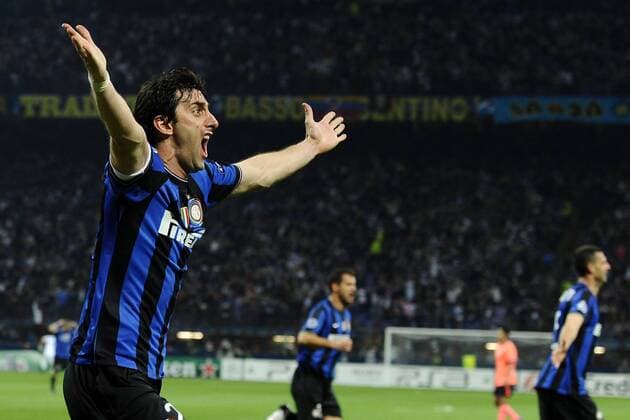 Diego Milito (Inter Mailand) - Torjubel Inter Mailand (blau) - FC Barcelona (orange),  o0 Jubel, Freude