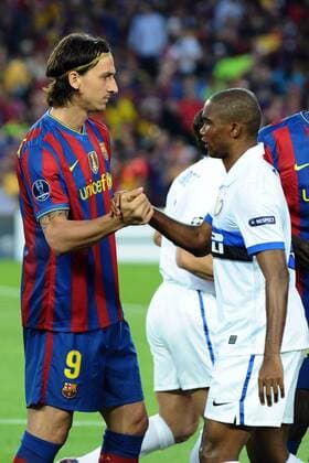 FC Barcelona (blau) - Inter Mailand (weiß), Barca, Zlatan Ibrahimovic (Barcelona, li.) und Samuel Etoo (Inter)  o0 Eto o