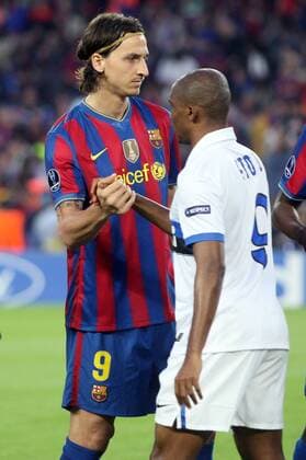 FC Barcelona (blue) - Inter Mailand (white), Barca, Inter Milan s Samuel Eto o and Zlatan Ibrahimovic of Barcelona  o0 Etoo