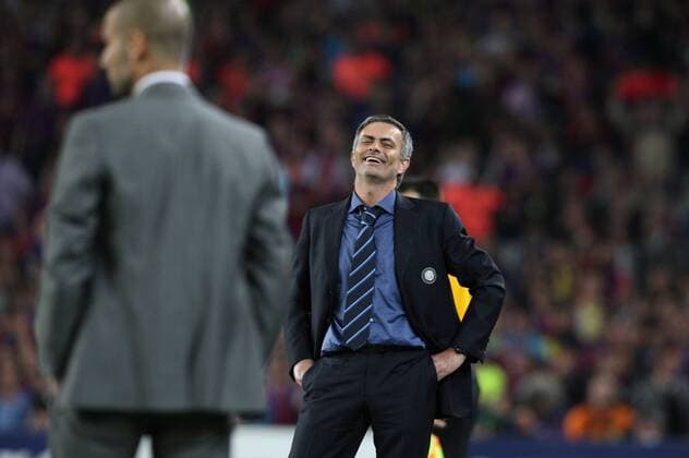 FC Barcelona (blue) - Inter Mailand (white), Barca, Inter Milan s coach Jose Mourinho (R) and Pep Guardiola of Barcelona  o0 Jubel, Freude o0 Pedrito