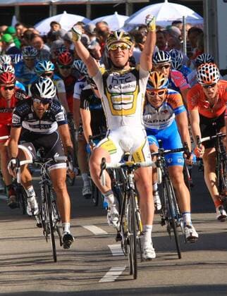 Radsport Tour de Romandie 2. Etappe Fribourg - Fribourg Etappensieger Mark Cavendish (GBR) Team HTC Columbia . o0 Jubel Freude Ziel 
