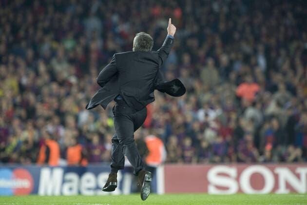 Coach Jose Mourinho (Inter), APRIL 28, 2010 - UEFA Champions League SemiFinal, 2nd leg, match between FC Barcelona 1-0 Inter Milan at Camp Nou stadium, Barcelona, Spain,  (021852) o0 Jubel Freude