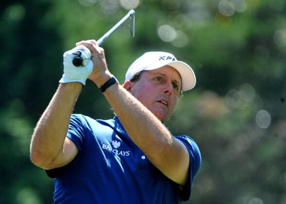 Phil Mickelson USA watches his drive off of the 6th tee box during the second round of the Quail Hollow Tournament in Charlotte, North Carolina on April 30, 2010.  CHA20100430302
