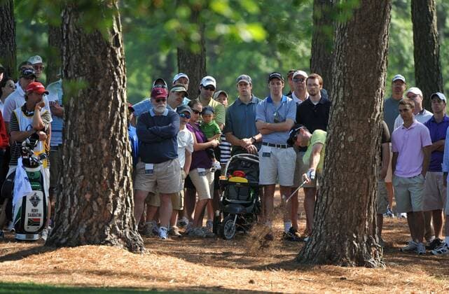 Rory Sabbatini RSA hits from out of bounds on the 1st fairway during the second round of the Quail Hollow Tournament in Charlotte, North Carolina on April 30, 2010.  CHA20100430310