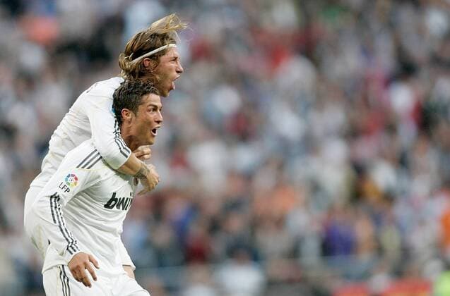 Real Madrid s Cristiano Ronaldo (L) celebrates with Sergio Ramos during La Liga match, May 02, 2010.  (2010050247048) o0 Jubel, Freude