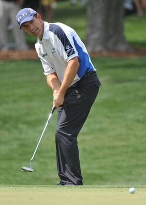 Padraig Harrington (Ireland) putts on the 16th green during the fourth round of the Quail Hollow Tournament in Charlotte, North Carolina on May 2, 2010.  CHA20100502330