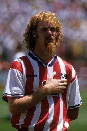 Alexi Lalas (USA) - Nationalhymne Fußball WM Herren WM 1994, Länderspiel, Nationalteam, Nationaltrikot Porträt San Francisco