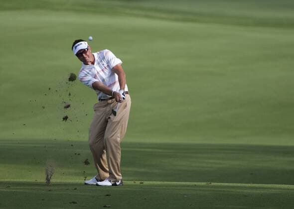 Robert Allenby, from Melbourne, Australia, hist from the ninth fairway during the first round of The Players Championship PGA golf tournament in Ponte Vedra Beach -  PVB2010050615