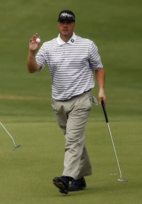 20 MAY 2010: Brett Wetterich (USA) waves to teh crowd after his birdie putt on the 1st green during the first round of the HP Byron Nelson Championship played at TPC Las Colinas at the Four Season Resort in Irving, TX. Icon1005200388 EDITORIAL USE ONLY