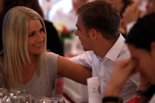 Philipp Lahm of Bayern Muenchen smiles with his girlfriend Claudia during the Champions League banquett after the UEFA Champions League Final match between FC Bayern Muenchen and Inter Milan - May 22, 2010 in Madrid - Philipp Lahm; Claudia o0 Familie privat Frau Spielerfrau