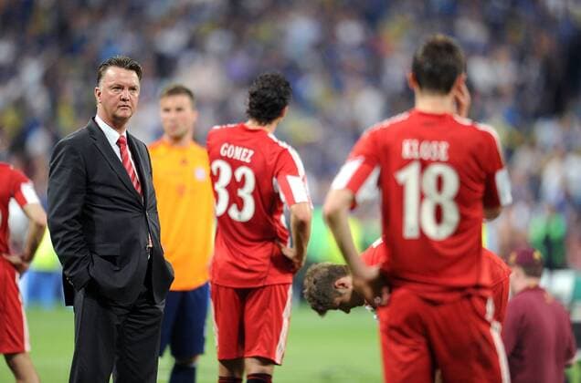CHAMPIONS LEAGUE FINALE SAISON 2009 2010 FC Bayern Muenchen - Inter Mailand 22.05.2010 Trainer Louis van Gaal, Mario Gomez, Miroslav Klose (v. li., FCB) 