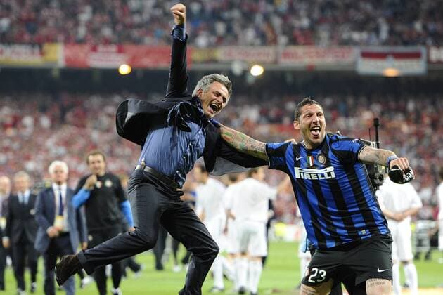 Madrid 22 05 2010 - Finale Champions League Sieger Inter Mailand - Trainer Jose Mourinho (L) - Marco Materazzi  o0 Jubel Freude Emotionen