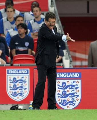 England s coach Fabio Capello looks on International Friendly England v Mexico 24th May, 2010 EDITORIAL USE ONLY. No use with unauthorised audio, video, data, fixture lists, club league logos or live services. Online in-match use limited to 120 images, no video emulation. No use in betting, games or single club league player publications. o0 Nationaltrainer enttäuscht FA Logo