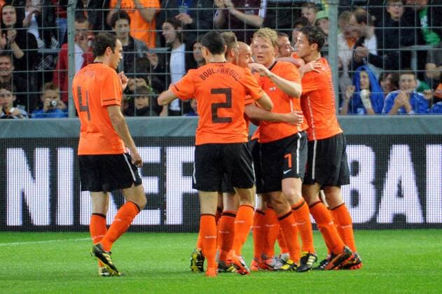 FUSSBALL - Testspiel FREIBURG,26.MAI.10 -, Laenderspiel, Niederlande vs Mexiko. Bild zeigt den Jubel der Niederlande.  o0 Jubel Freude