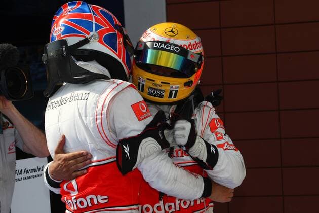 Race, Lewis Hamilton (GBR, right), McLaren Mercedes, MP4-25 race winner and Jenson Button (GBR), McLaren Mercedes, MP4-25 2nd position Turkish Grand Prix 28-30 May 2010  o0 Sieg Jubel Freude