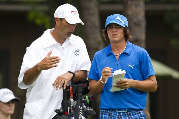 05 JUN 2010: Rickie Fowler (USA, R) with caddy Donnie Darr on the 2nd tee during the 3rd round of the Memorial Tournament held at Muirfield Village G.C. in Dublin, Ohio. Icon43910060570373 EDITORIAL USE ONLY
