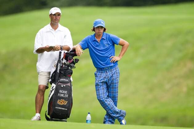 05 JUN 2010: Rickie Fowler (USA, R) waits with caddy Donnie Darr in the 15th fairway, waiting to hit his 2nd shot during the 3rd round of the Memorial Tournament held at Muirfield Village G.C. in Dublin, Ohio. Icon43910060578113 EDITORIAL USE ONLY