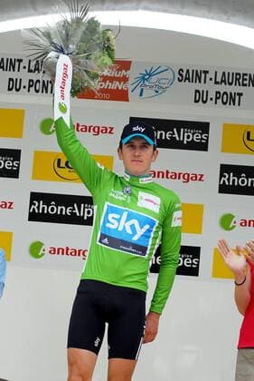 Thomas Geraint (GBR Team Sky) - Leader Classification Points - Event: Criterium du Dauphine Libere 2010 - Stage 1 - Evian-les-Bains to Saint-Laurent du Pont 191.5 km - Date: 07.06.2010 - Location: Saint Laurent du Pont -  o0 Jubel Freude