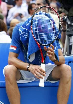 Mardy Fish of USA ---  o0 Enttäuschung Niederlage Wirtschaft racket Tennisschläger Wilson