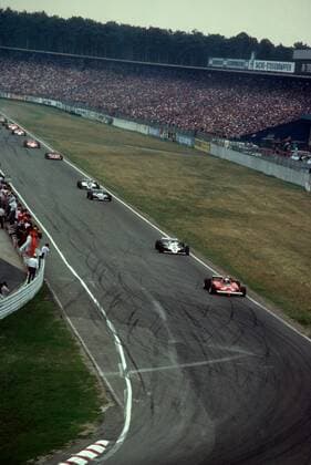 GP von Deutschland 1981 in Hockenheim: Didier Pironi (Frankreich Ferrari) vor Alan Jones (Australien Williams Ford) -  Motorsport Grand Prix Herren Großer Preis von Deutschland 1981, Formel 1 WM, F1, F, GP Totale Hockenheimring Hockenheim