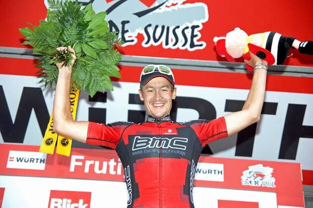 Marcus Burghardt (GER BMC Cycling Team) - Podium - Stagewinner - Event: Tour de Suisse 2010 - Stage 5 - Wettingen to Frutigen 172.5 km - Date: 16.06.2010 - Location: Frutigen - Switzerland - Europe - Contact o0 Jubel Freude Siegerehrung