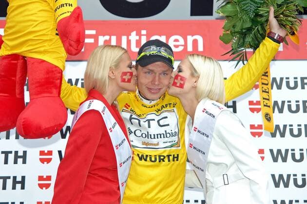 Tony Martin (GER Team HTC Columbia) - Podium - Leader Classification Overall - Event: Tour de Suisse 2010 - Stage 5 - Wettingen to Frutigen 172.5 km - Date: 16.06.2010 - Location: Frutigen - Switzerland - Europe - Contact o0 siegerehrung