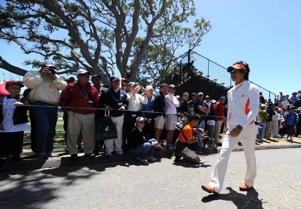 Ryo Ishikawa of Japan walks to the 6th tee box during a practice round prior to the 2010 U.S. Open at the Pebble Beach, California, on June 16, 2010.  SFP20100616310