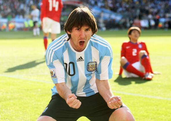 Fussball Weltmeisterschaft 2010, Vorrunde, ARGENTINIEN - SÜDKOREA 4-1 Jubel Lionel Messi (ARG) - 