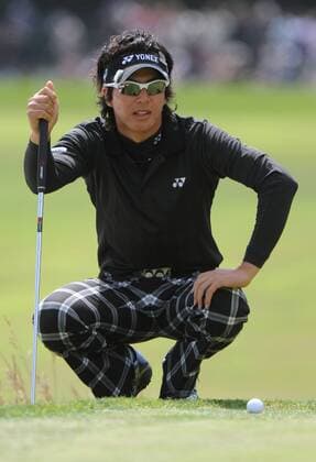 Ryo Ishikawa of Japan lines up a putt on the first green on the day three of the U.S. Open in Pebble Beach, California on June 19, 2010.  PBP2010061926