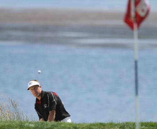 Stuart Appleby of Australia chips up to the 18th green on the day three of the U.S. Open in Pebble Beach, California on June 19, 2010.  PBP2010061919