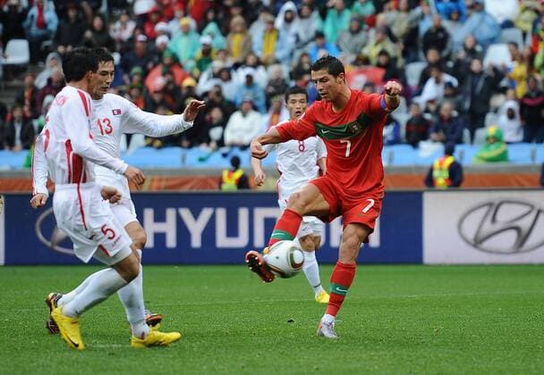 2010 FIFA World Cup - Portugal vs. North Korea 7:0 - Cristiano Ronaldo of Portugal scores their 6th goal against Pak Chol Jin (PRK, 2.L) at Green Point Stadium, Cape Town 