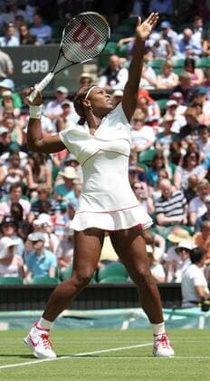 Serena Williams (USA) warms up before her match on the second day of the Wimbledon championships in Wimbledon on Tuesday June 22 2010.  LON2010062205
