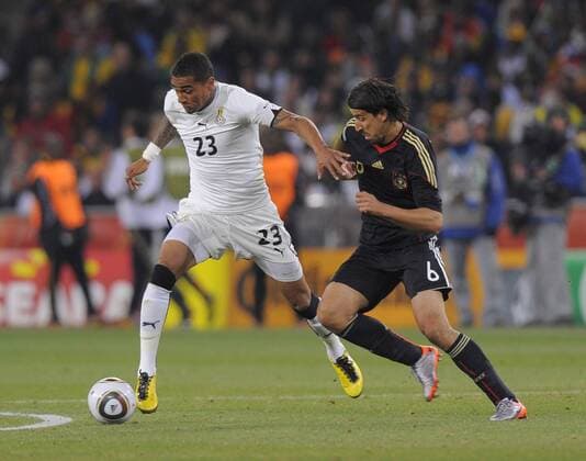 Kevin Prince Boateng (L) of Ghana and Sami Khedira of Germany FIFA World Cup 2010 Group D Ghana v Germany 23rd June, 2010 EDITORIAL USE ONLY. No use with unauthorised audio, video, data, fixture lists, club league logos or live services. Online in-match use limited to 120 images, no video emulation. No use in betting, games or single club league player publications.