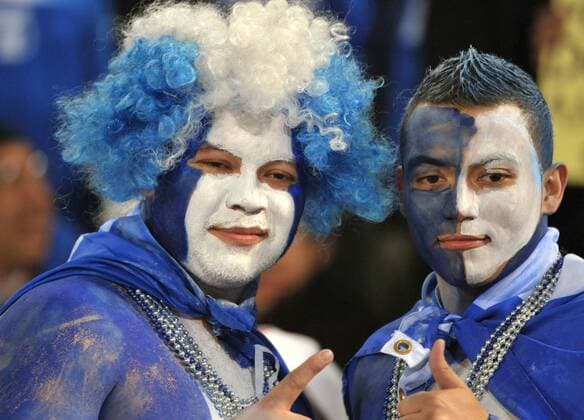 Two fans of Honduras cheer prior to the Group H last round match at 2010 FIFA World Cup, at Free State stadium in Bloemfontein,, on June 25, 2010.  o0 Mangaung