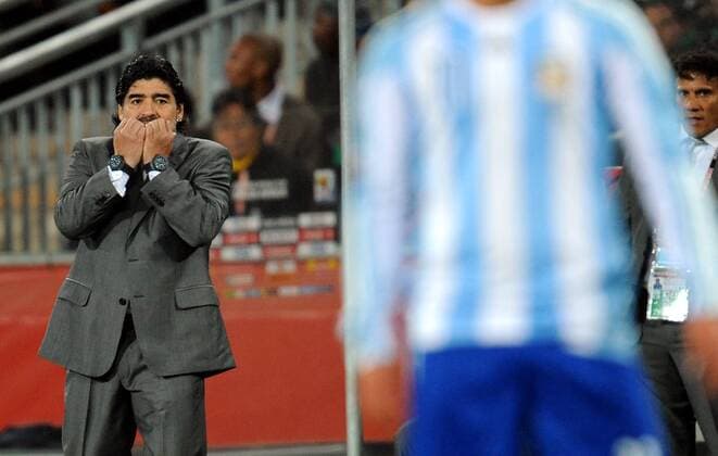 coach Diego Armando Maradona (Argentinien) World Cup South Africa 2010 Soccer City Stadium, Johannesburg, giorgioxperottino o0 Spannung Nationaltrainer