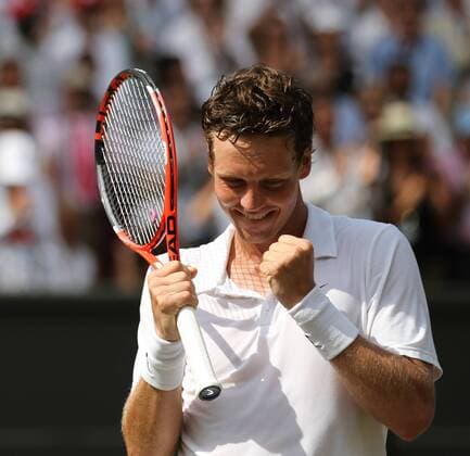 Czech Tomas Berdych celebrates his Quarter-Final Victory at the Wimbledon championships in Wimbledon on June 30, 2010.. .  LON2010063001 o0 Jubel Freude