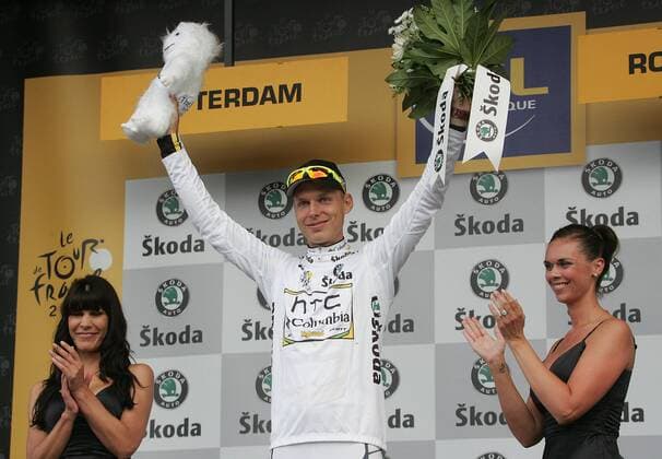 03.07.2010 Rotterdam Radsport 97. Tour de France 2010, Prolog Rotterdam-Rotterdam, Tony Martin GER HTC Columbia 2. Platz Prolog, Weisses Trikot o0 Jubel Freude