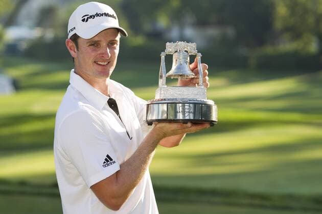 July 4, 2010: Justin Rose (England) holding up the AT&T trophy after winning the event during the final round of the AT&T National at Aronimink Golf Club in Newtown Square, Pennsylvania. Icon1007040394 o0 Freude EDITORIAL USE ONLY